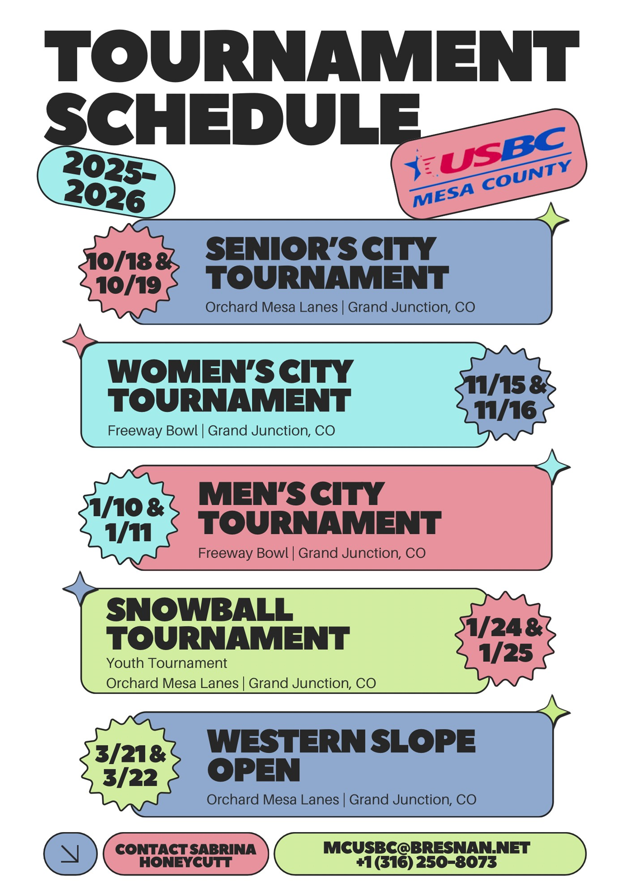 Mesa County USBC Tournament Schedule 2025-2026